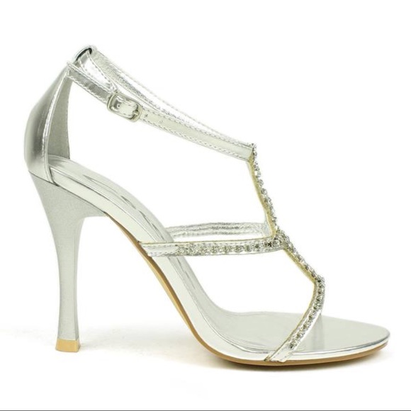 Rhinestone Silver T-strap Dress Heels! - Picture 2 of 4